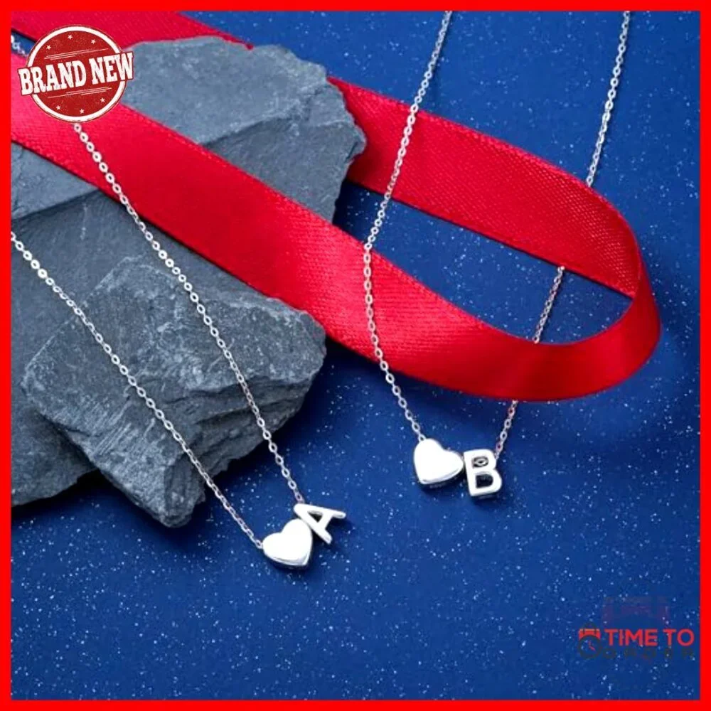Sterling Silver Initial Heart Necklace, 16